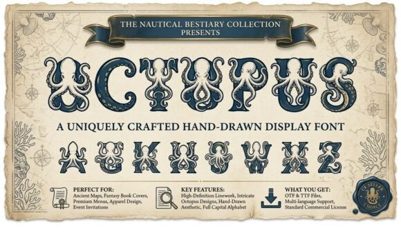 Octopus Nautical Font for Handmade Maritime Branding